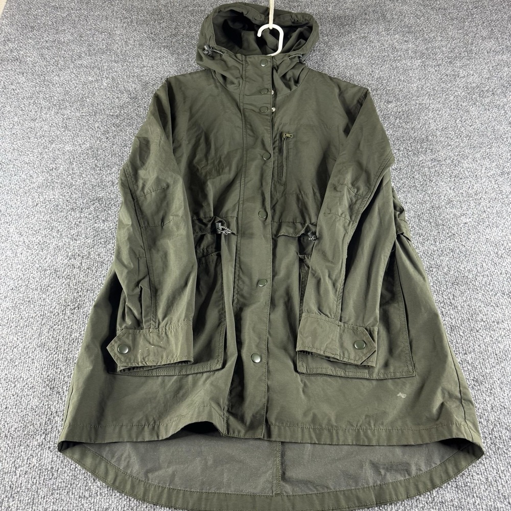 J.Crew Jacket Womens S Green Hooded Fishtail Drawstring Parka Zip Button Pockets